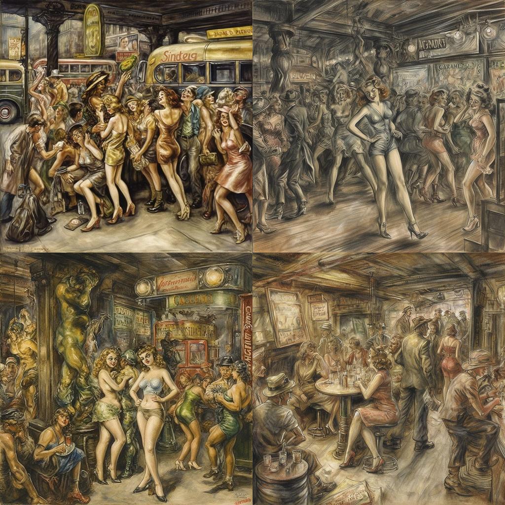 Reginald Marsh style, Midjourney V5, render 1 of 4