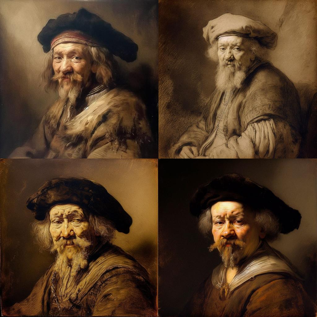 Rembrandt style, Midjourney V5, render 1 of 4