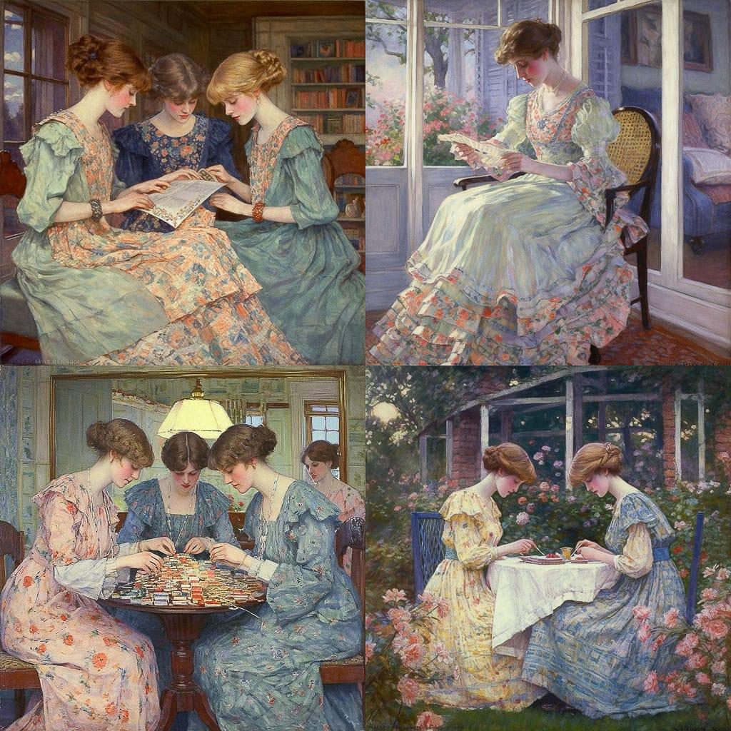 Richard Edward Miller style, Midjourney V5, render 1 of 4