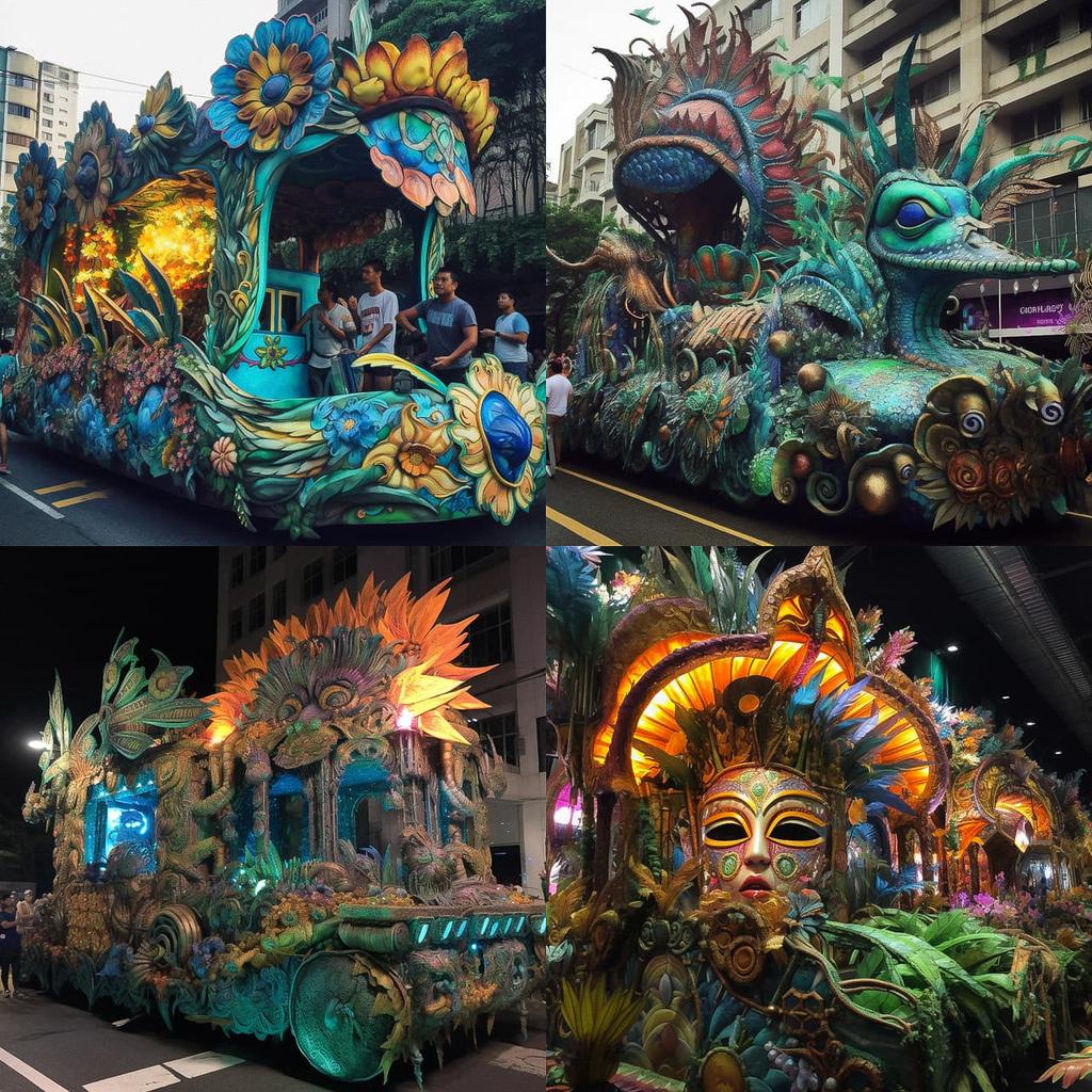 Rio Carnival float style, Midjourney V5, render 1 of 4