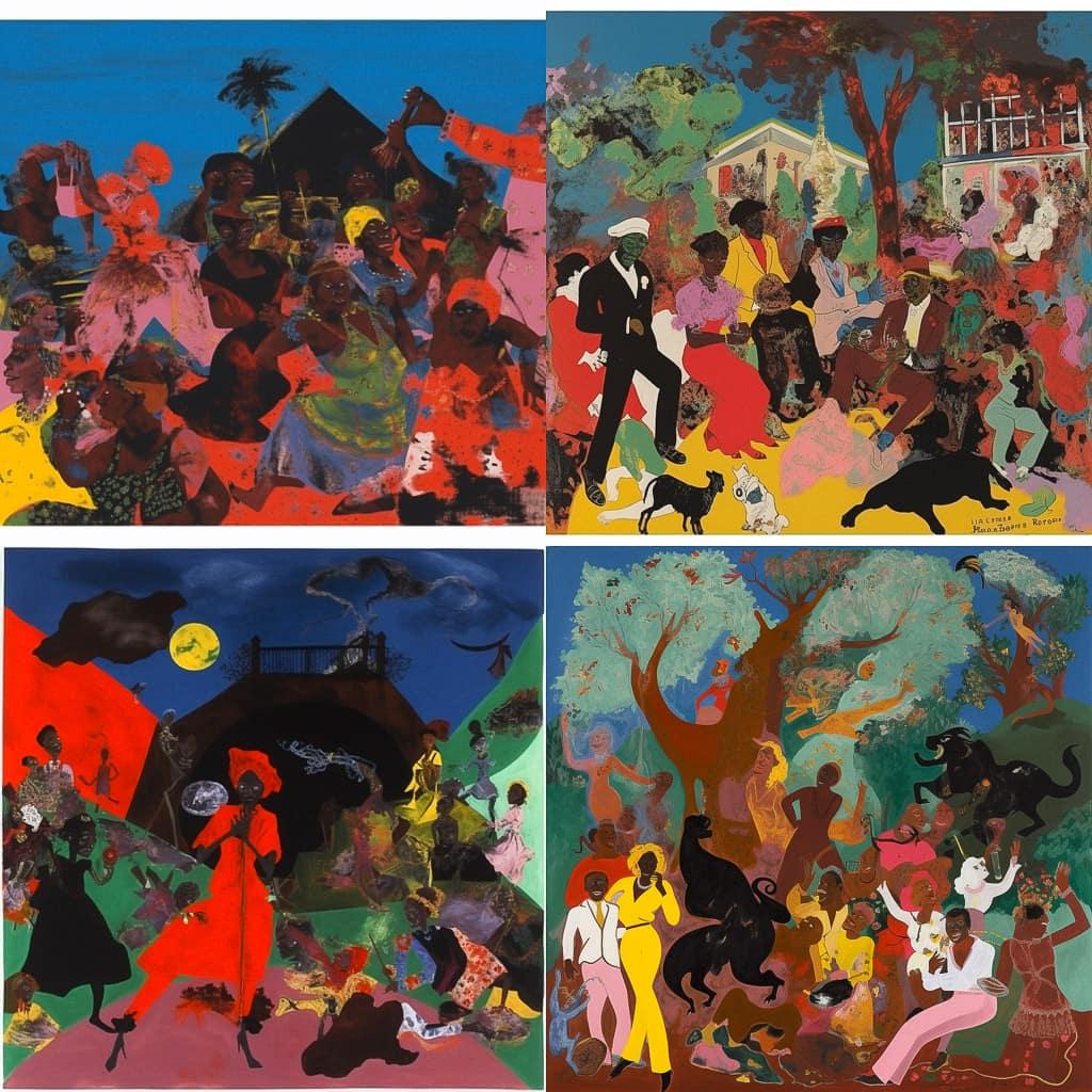 Robert Colescott style, Midjourney V5, render 1 of 4