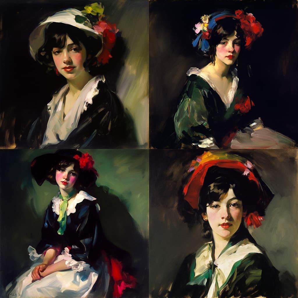 Robert Henri style, Midjourney V5, render 1 of 4