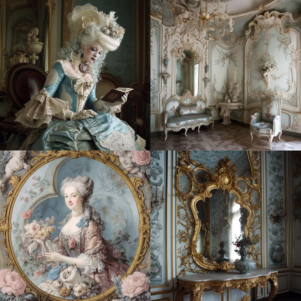 Rococo style, Midjourney V5, render 1 of 4