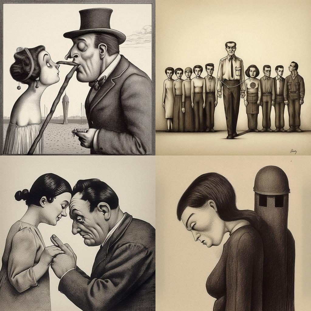 Roland Topor style, Midjourney V5, render 1 of 4