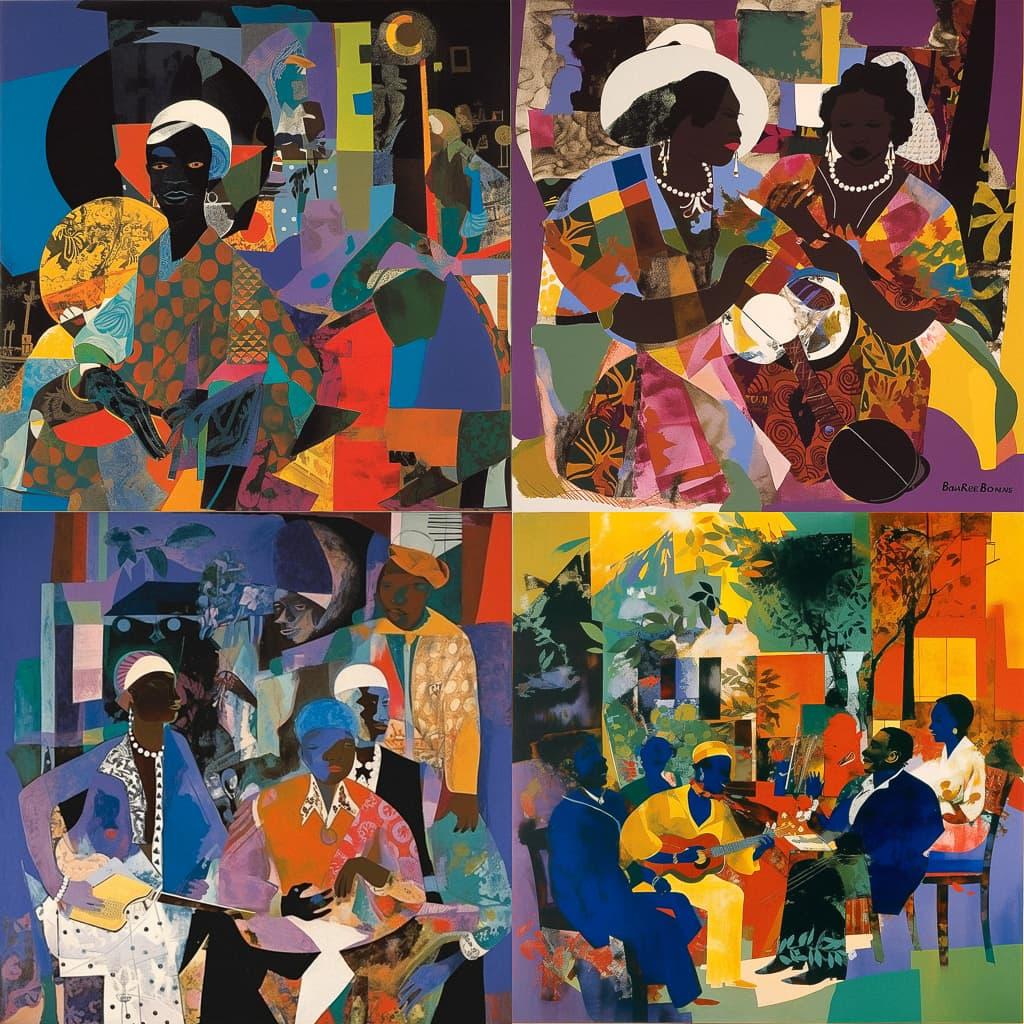 Romare Bearden style, Midjourney V5, render 1 of 4