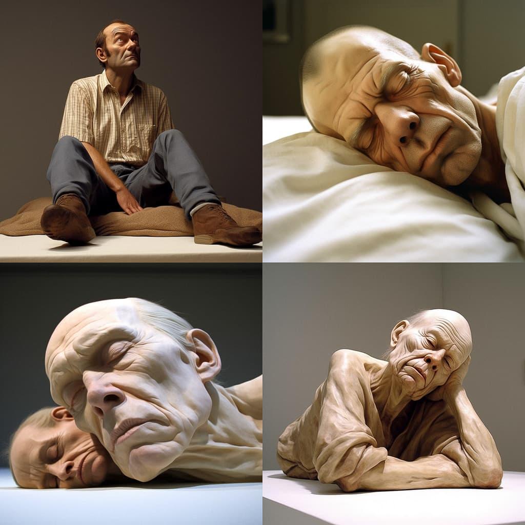 Ron Mueck style, Midjourney V5, render 1 of 4