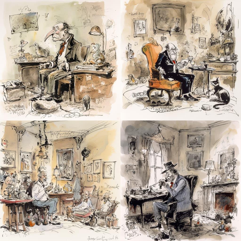 Ronald Searle style, Midjourney V5, render 1 of 4
