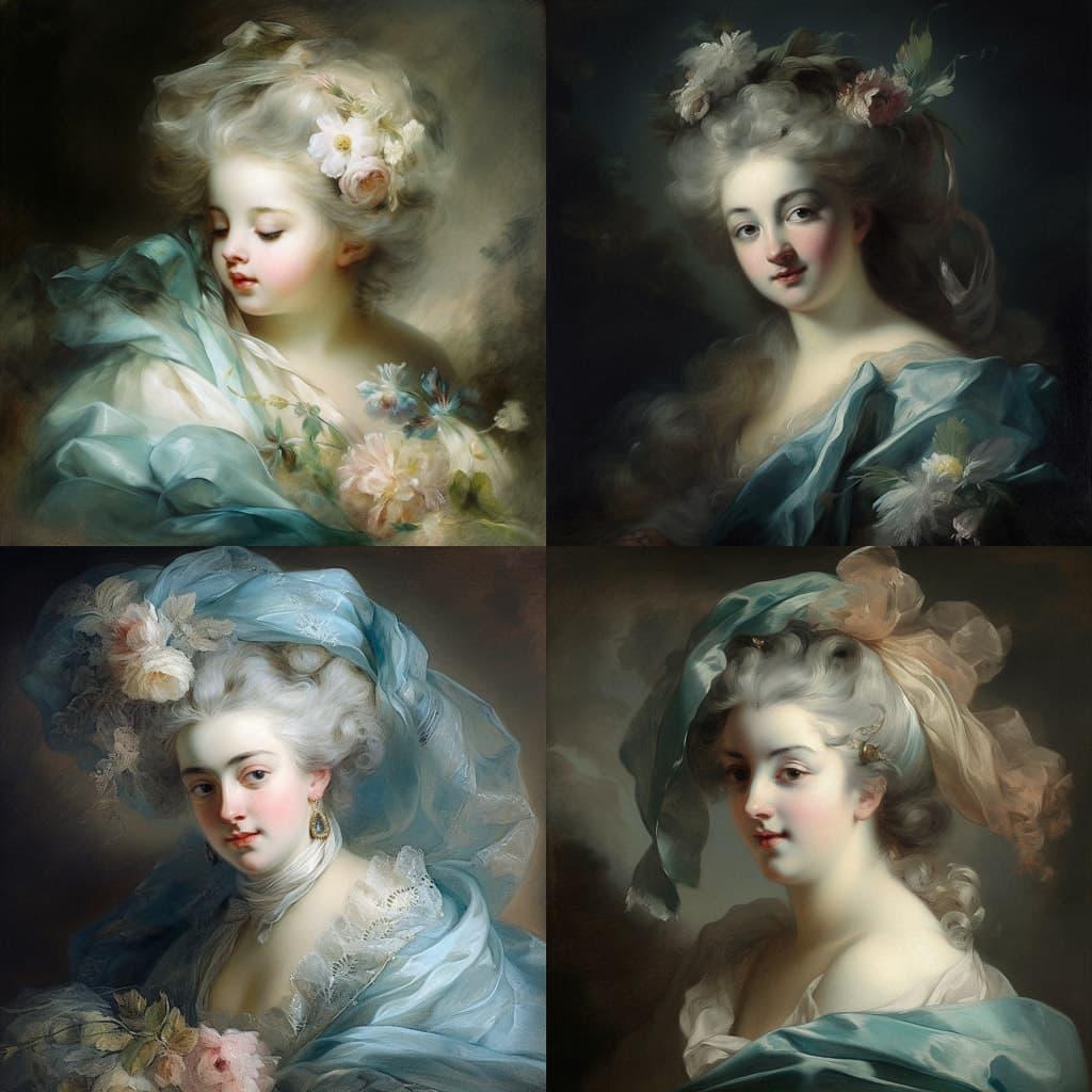 Rosalba Carriera style, Midjourney V5, render 1 of 4