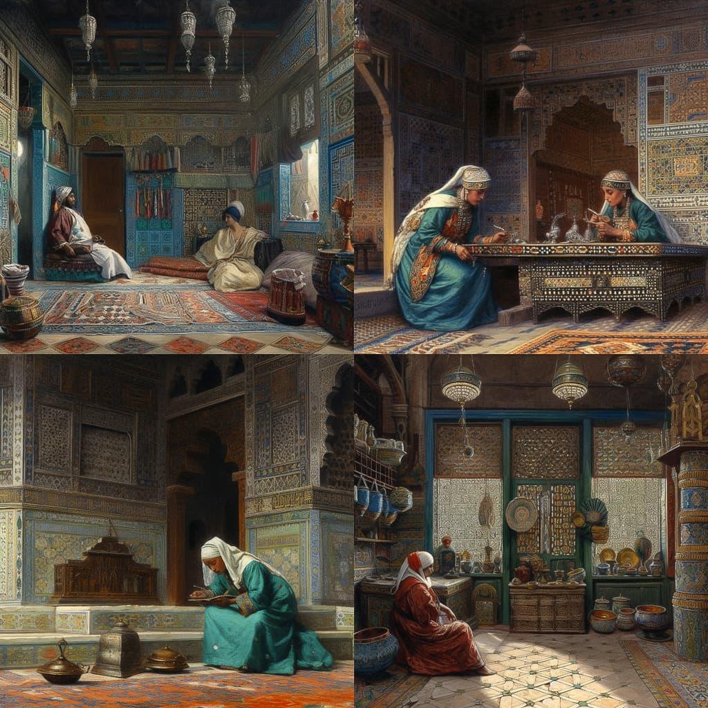 Rudolf Ernst style, Midjourney V5, render 1 of 4