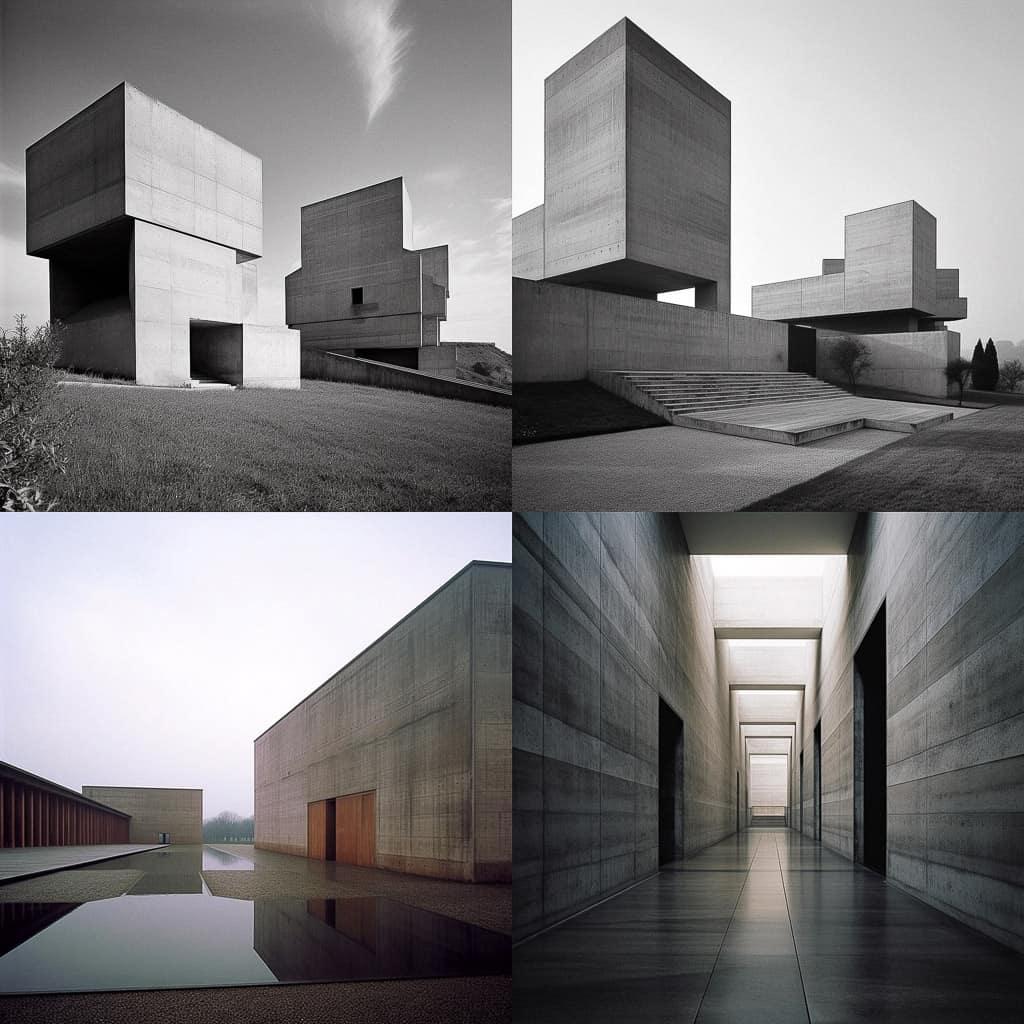 Rudolf Olgiati style, Midjourney V5, render 1 of 4