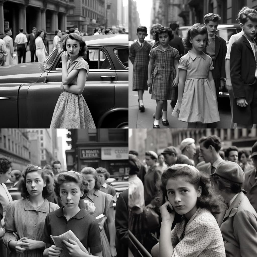 Ruth Orkin style, Midjourney V5, render 1 of 4