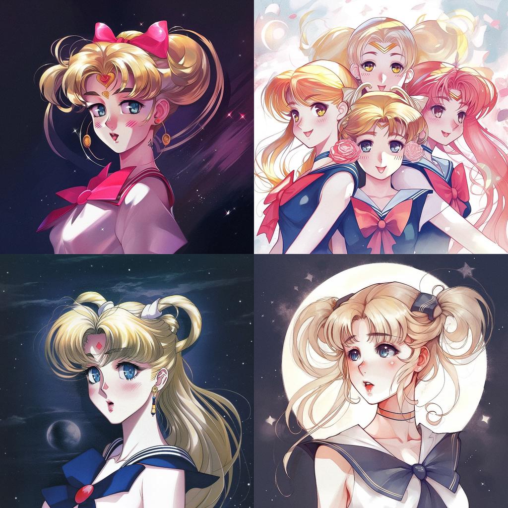 Sailor Moon style, Midjourney V5, render 1 of 4