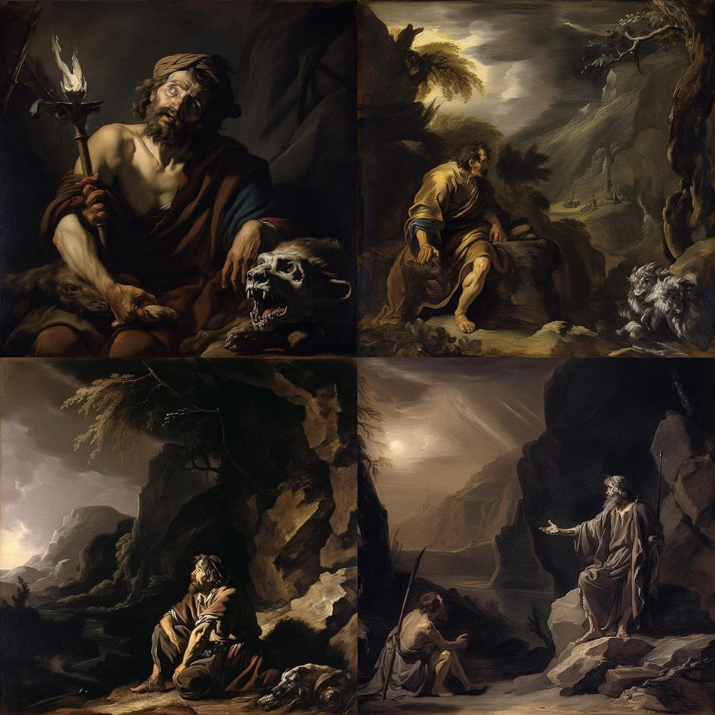 Salvator Rosa style, Midjourney V5, render 1 of 4