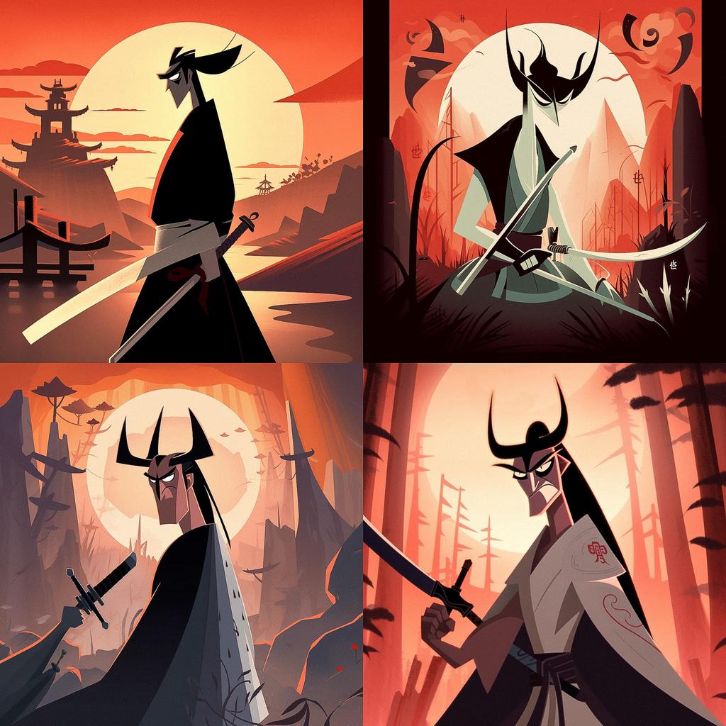 Samurai Jack style, Midjourney V5, render 1 of 4