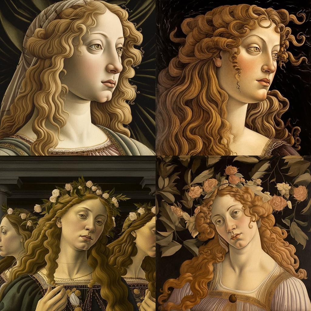 Sandro Botticelli style, Midjourney V5, render 1 of 4