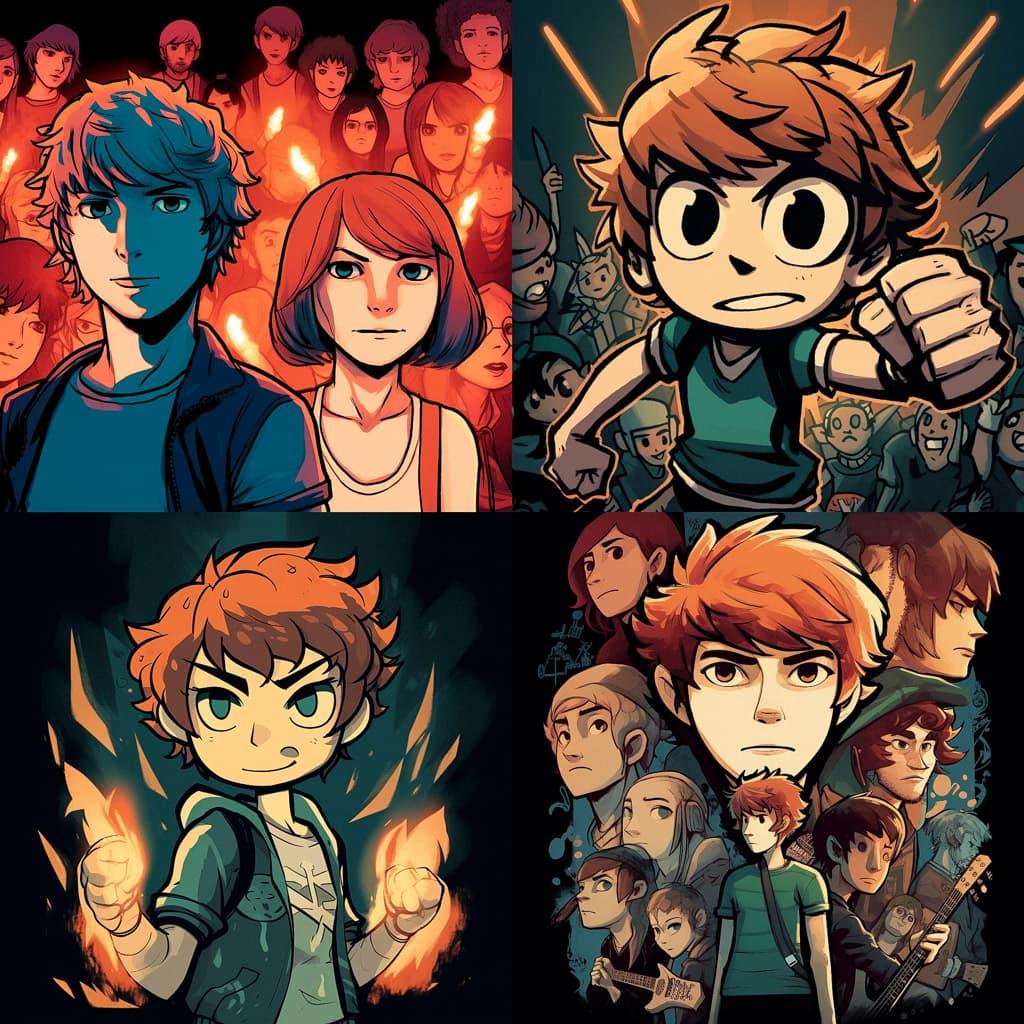Scott Pilgrim style, Midjourney V5, render 1 of 4
