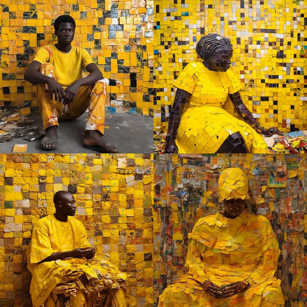 Serge Attukwei Clottey style, Midjourney V5, render 1 of 4