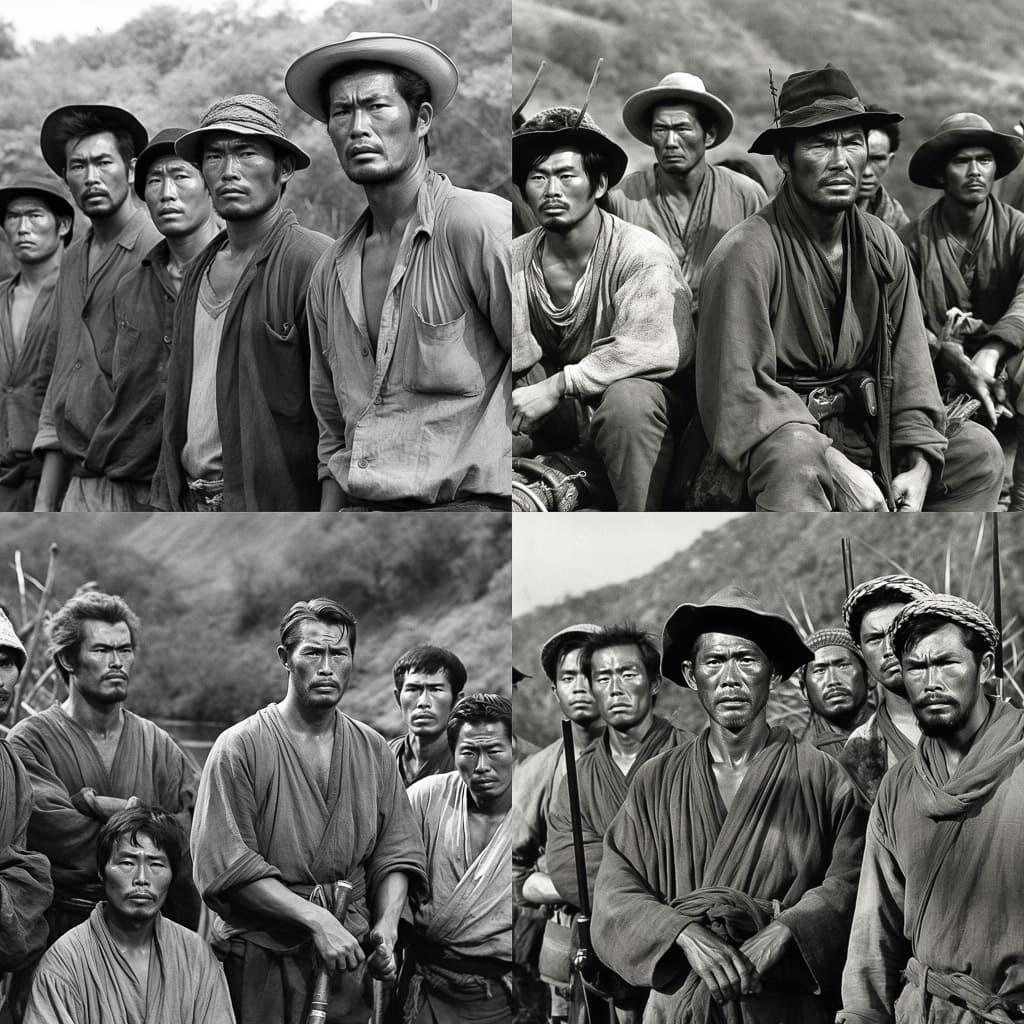 Seven Samurai style, Midjourney V5, render 1 of 4