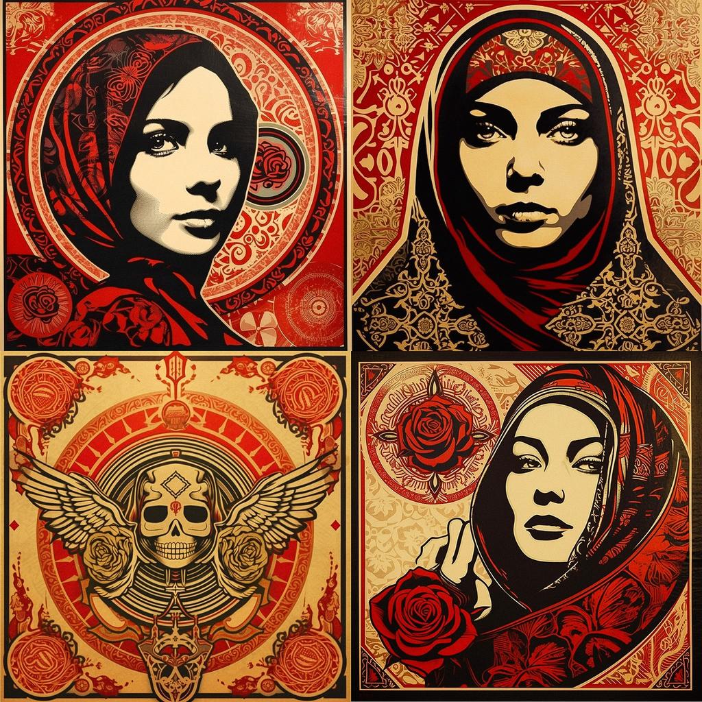 Shepard Fairey style, Midjourney V5, render 1 of 4