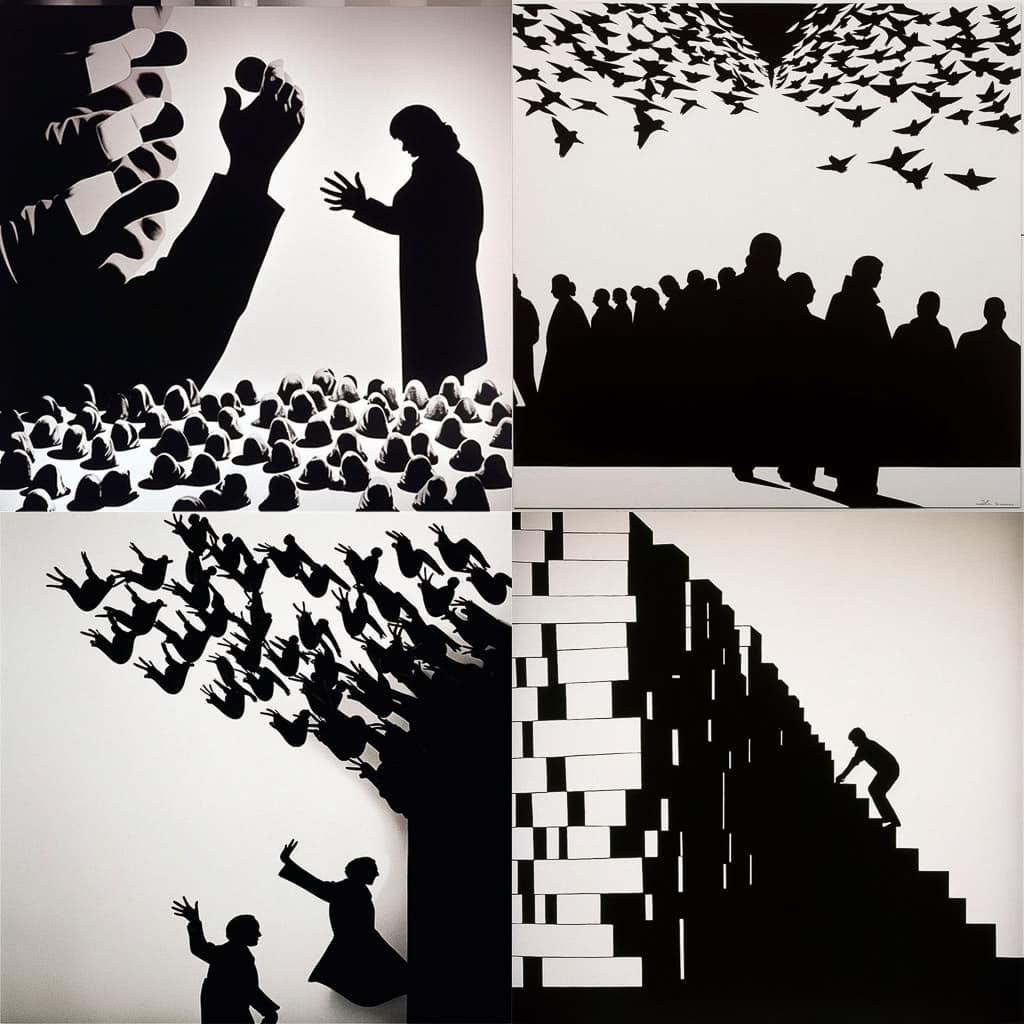 Shigeo Fukuda style, Midjourney V5, render 1 of 4