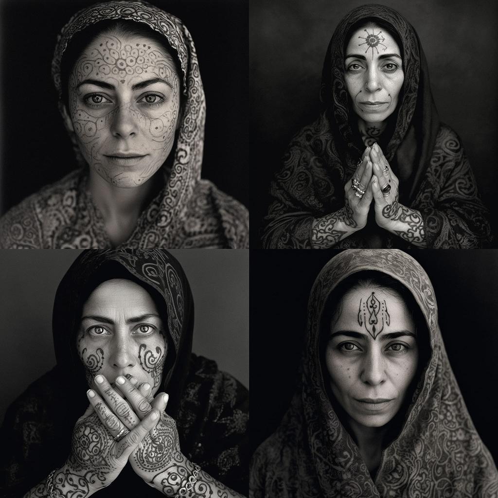 Shirin Neshat style, Midjourney V5, render 1 of 4