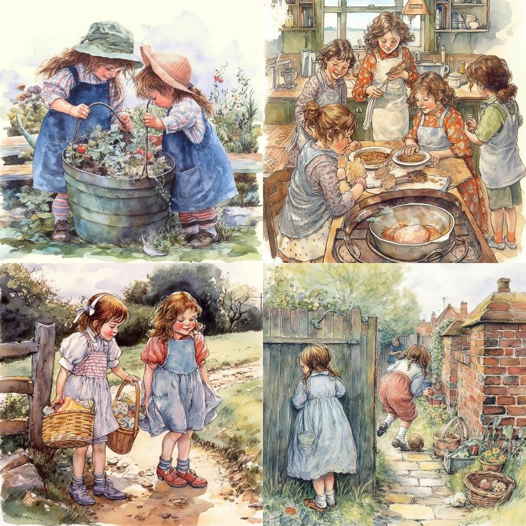 Shirley Hughes style, Midjourney V5, render 1 of 4