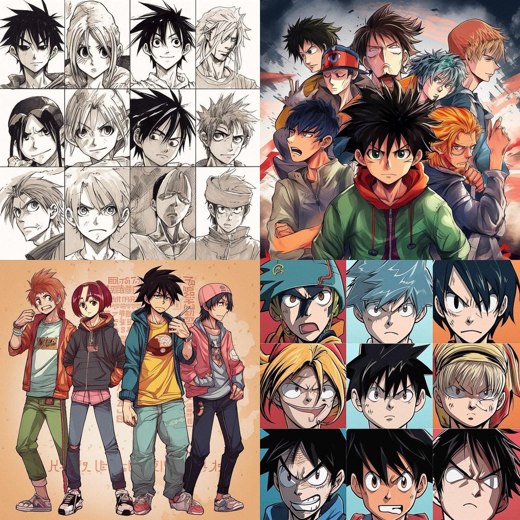 Shonen anime style style, Midjourney V5, render 1 of 4