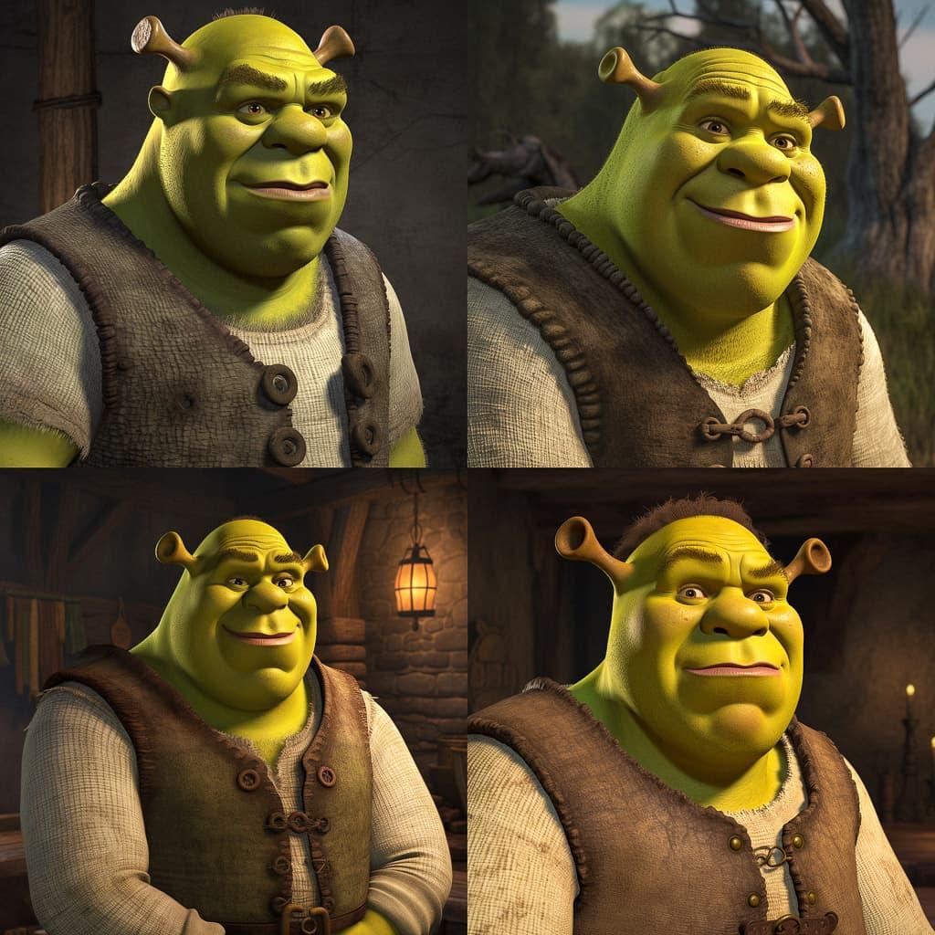 Shrek style, Midjourney V5, render 1 of 4