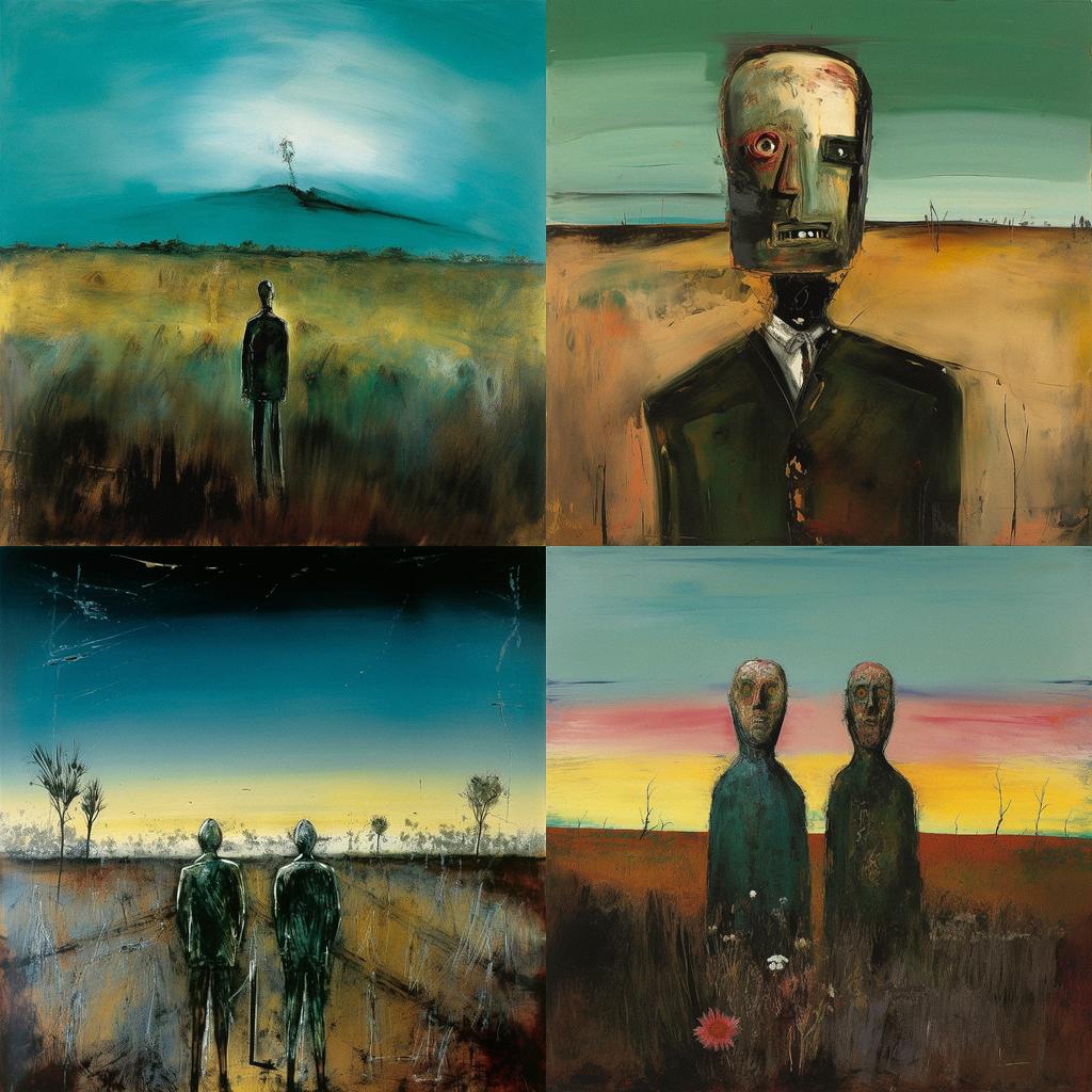 Sidney Nolan style, Midjourney V5, render 1 of 4