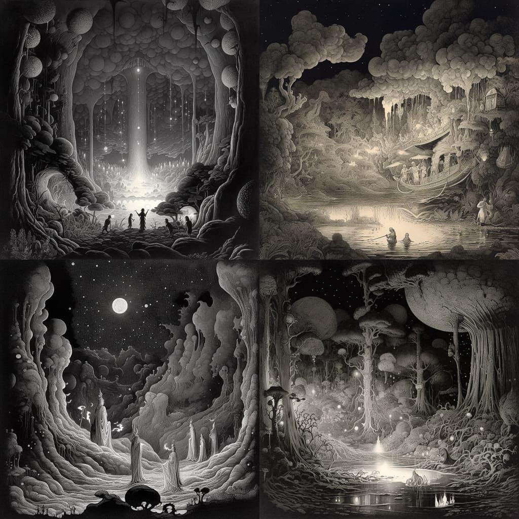 Sidney Sime style, Midjourney V5, render 1 of 4