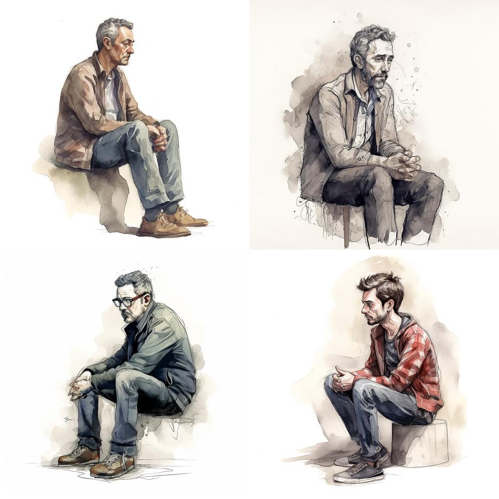 Sitting portrait style, Midjourney V5, render 1 of 4