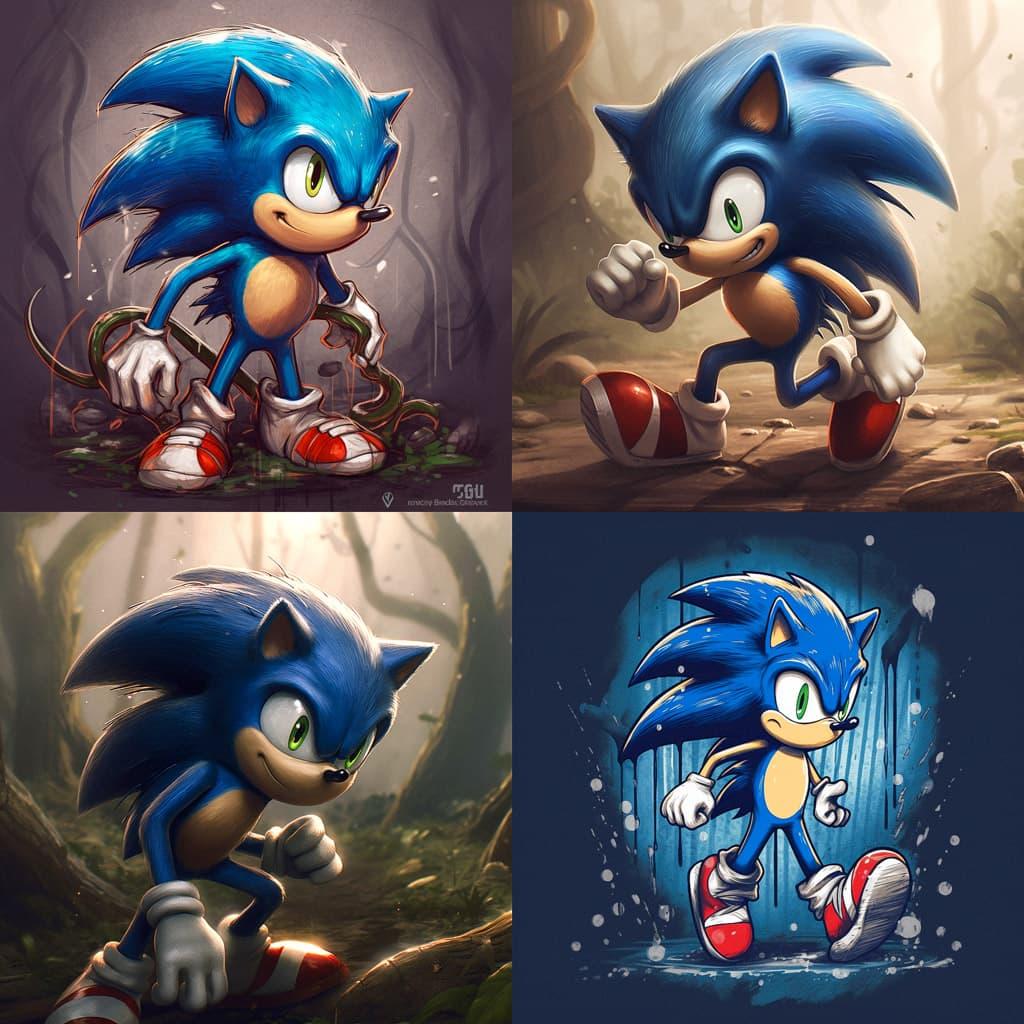 Sonic the Hedgehog style, Midjourney V5, render 1 of 4