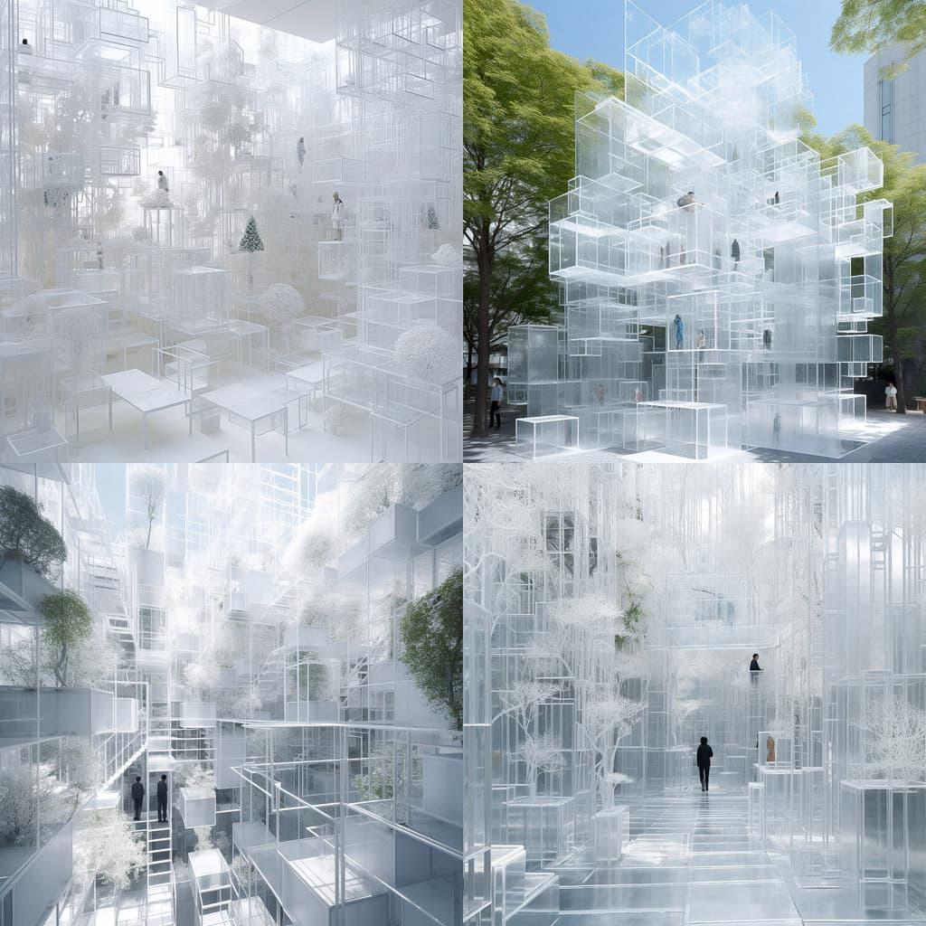 Sou Fujimoto style, Midjourney V5, render 1 of 4