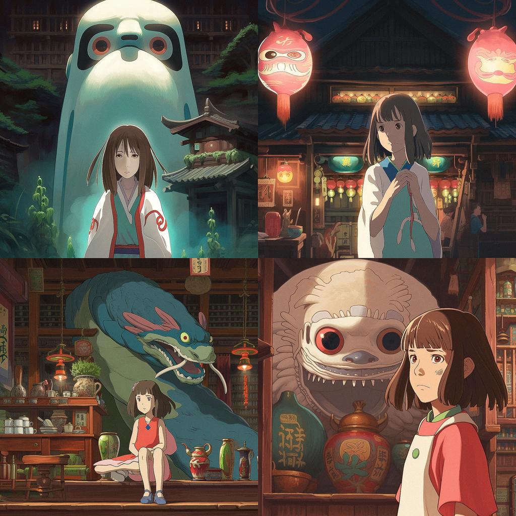 Spirited Away style, Midjourney V5, render 1 of 4