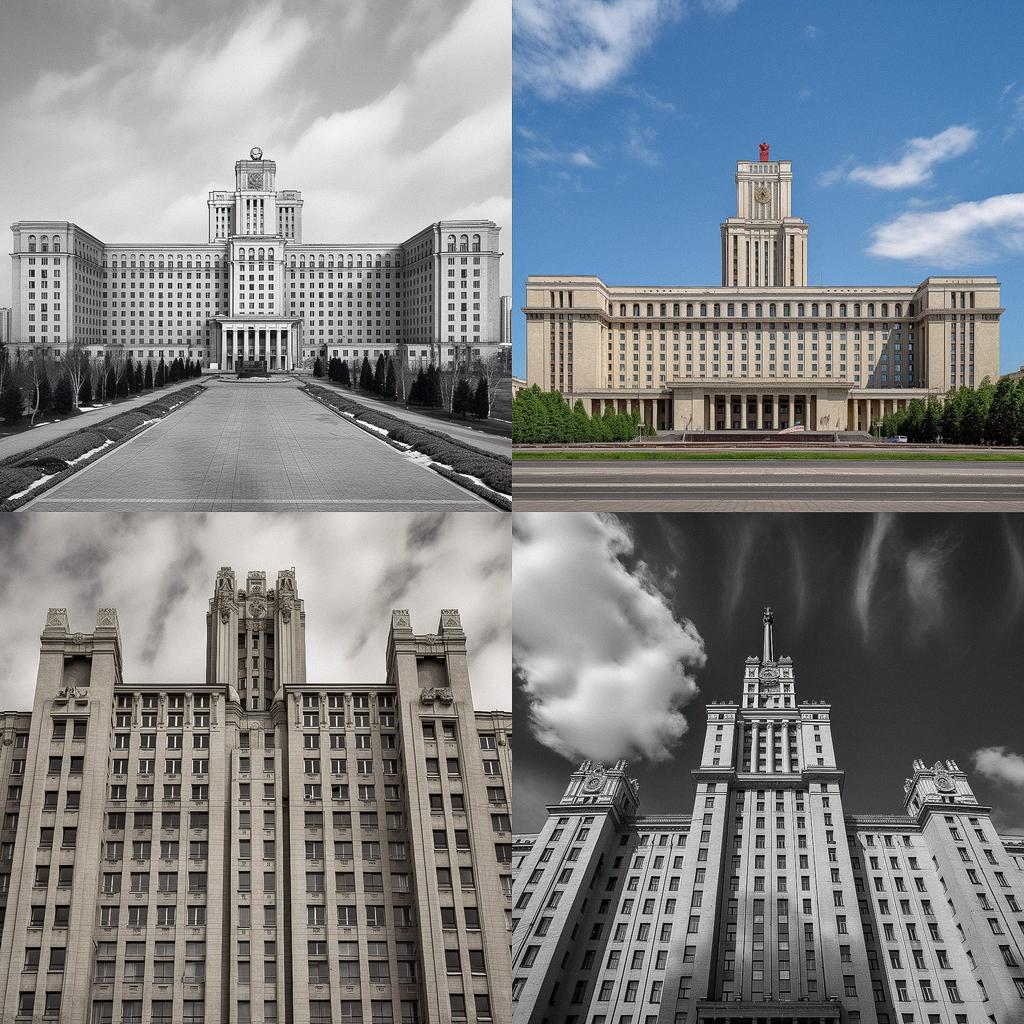 Stalinist architecture style, Midjourney V5, render 1 of 4