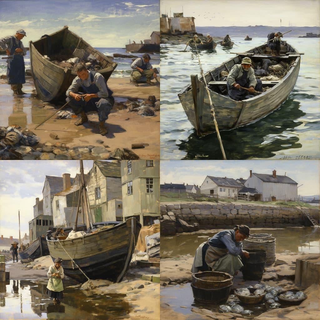 Stanhope Forbes style, Midjourney V5, render 1 of 4