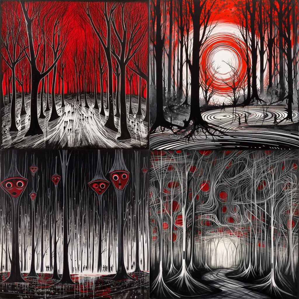Stanley Donwood style, Midjourney V5, render 1 of 4