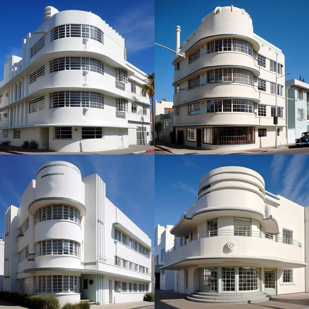 Streamline Moderne architecture style, Midjourney V5, render 1 of 4