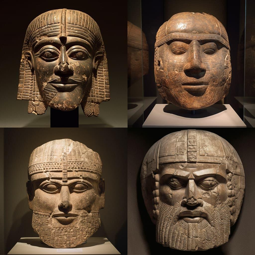 Sumerian death mask style, Midjourney V5, render 1 of 4
