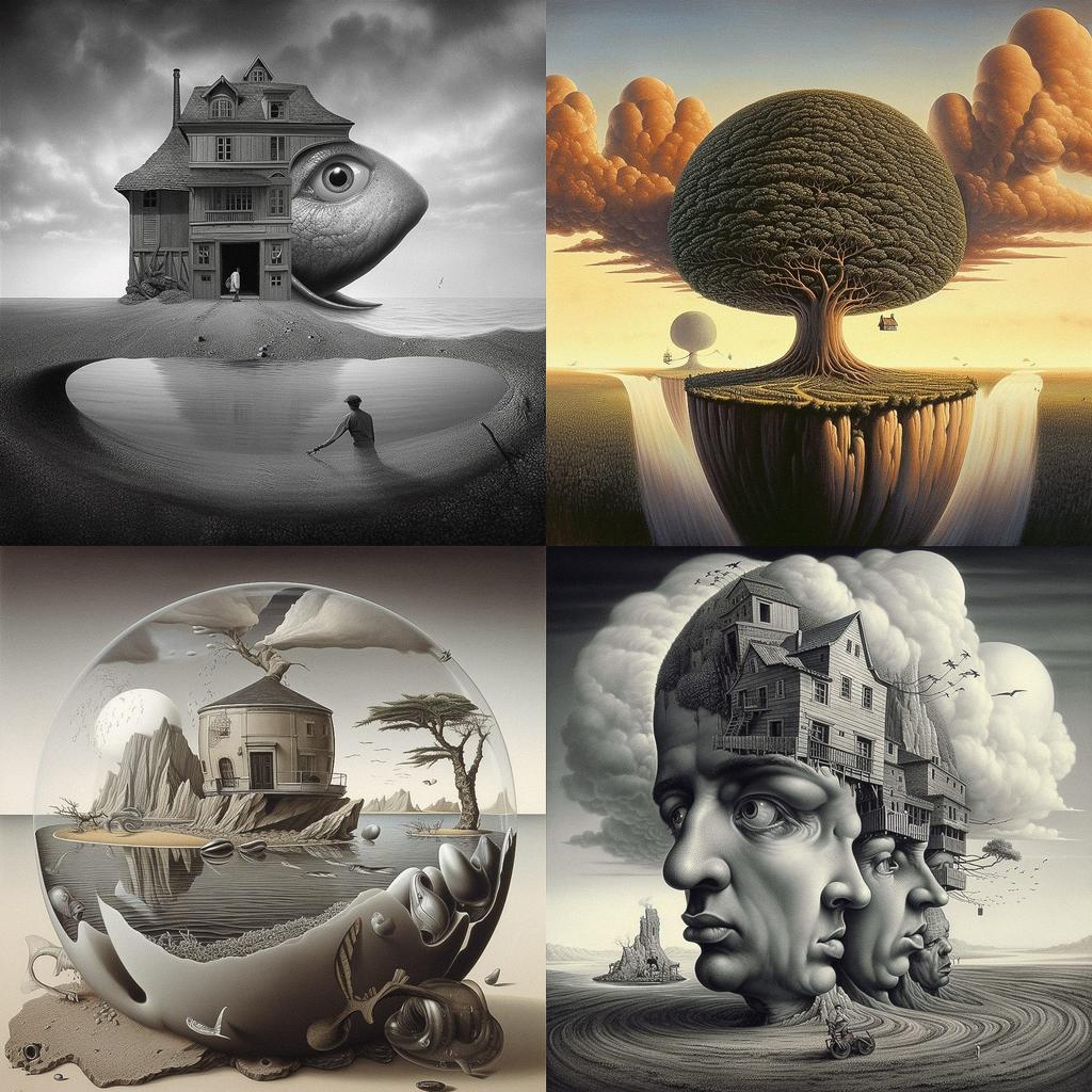 Surrealism style, Midjourney V5, render 1 of 4