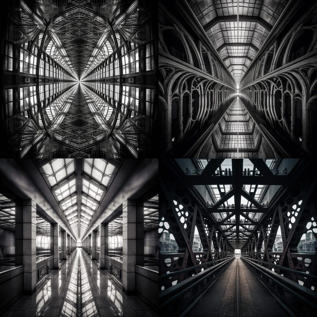 Symmetrical composition style, Midjourney V5, render 1 of 4
