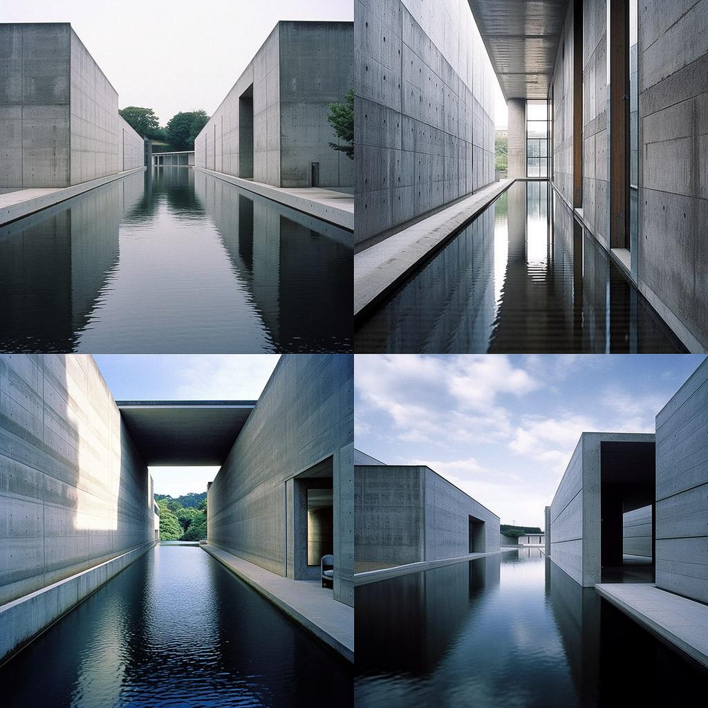 Tadao Ando style, Midjourney V5, render 1 of 4