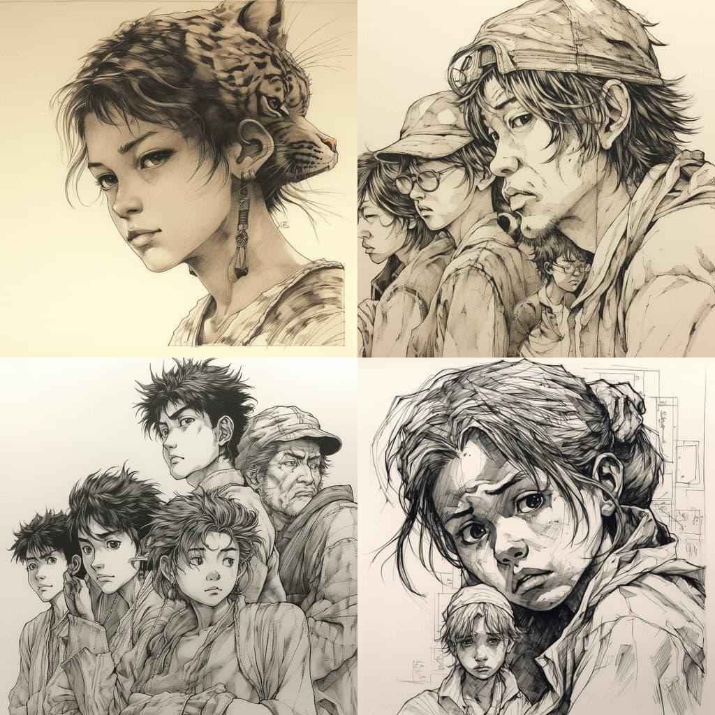 Takehiko Inoue style, Midjourney V5, render 1 of 4