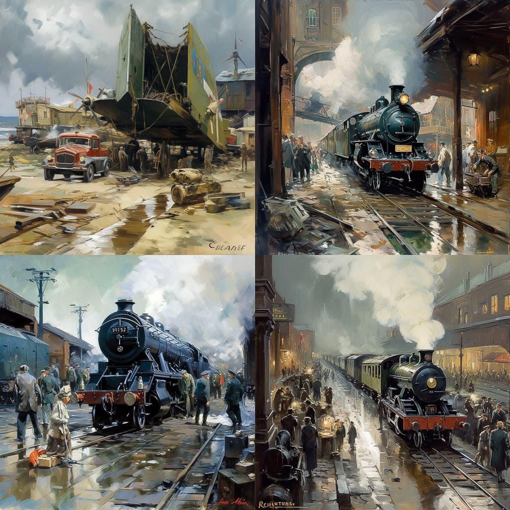 Terence Cuneo style, Midjourney V5, render 1 of 4