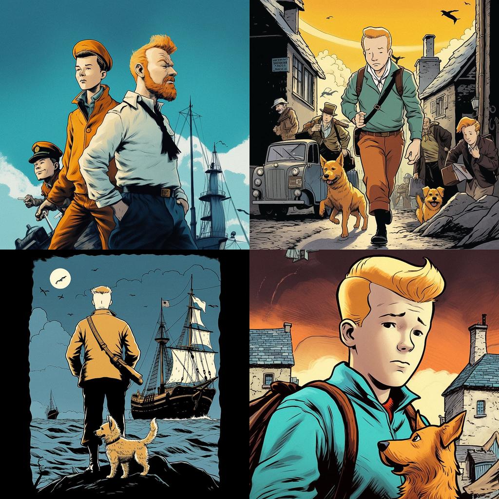 The Adventures of Tintin style, Midjourney V5, render 1 of 4