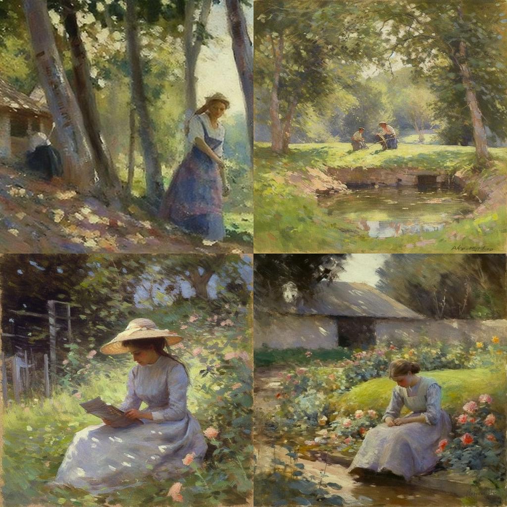 Theodore Robinson style, Midjourney V5, render 1 of 4