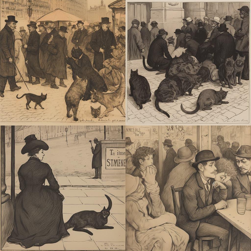 Theophile Steinlen style, Midjourney V5, render 1 of 4