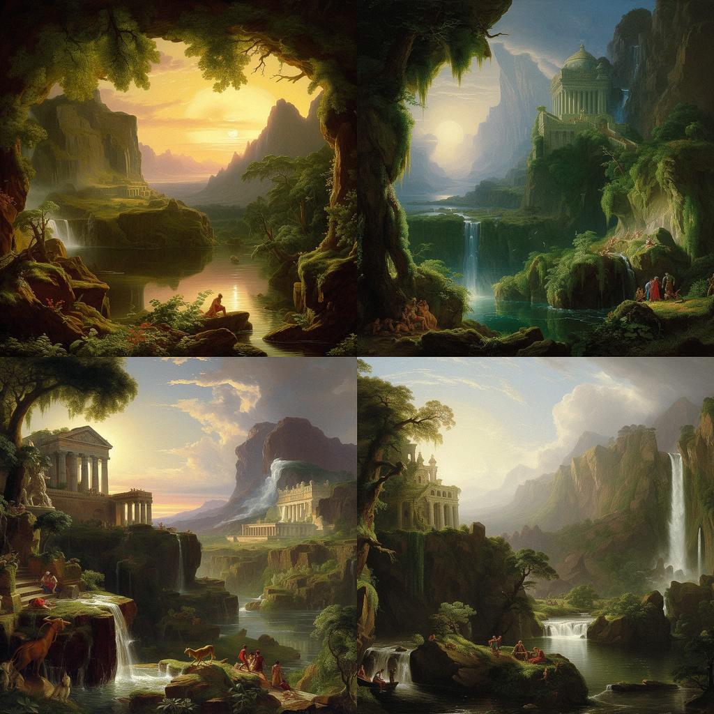 Thomas Cole style, Midjourney V5, render 1 of 4
