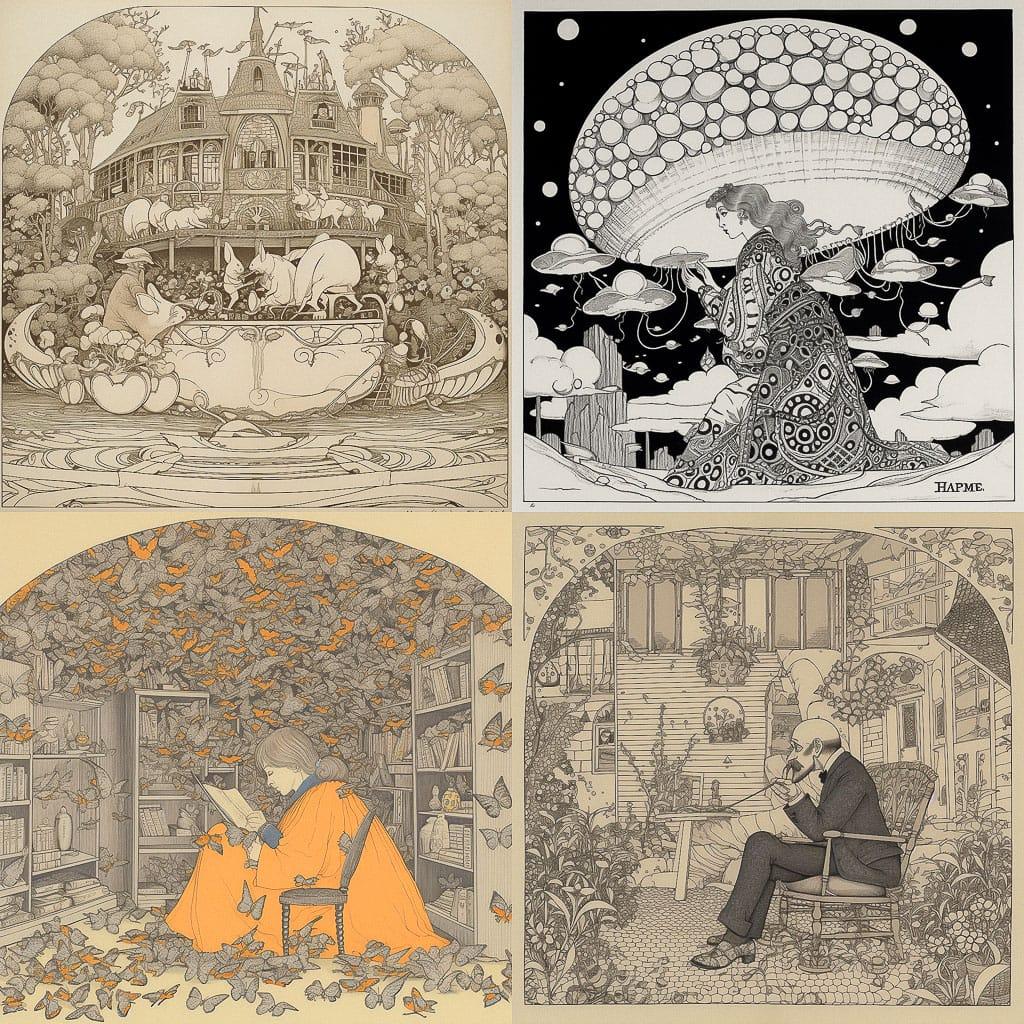 Thomas Theodor Heine style, Midjourney V5, render 1 of 4