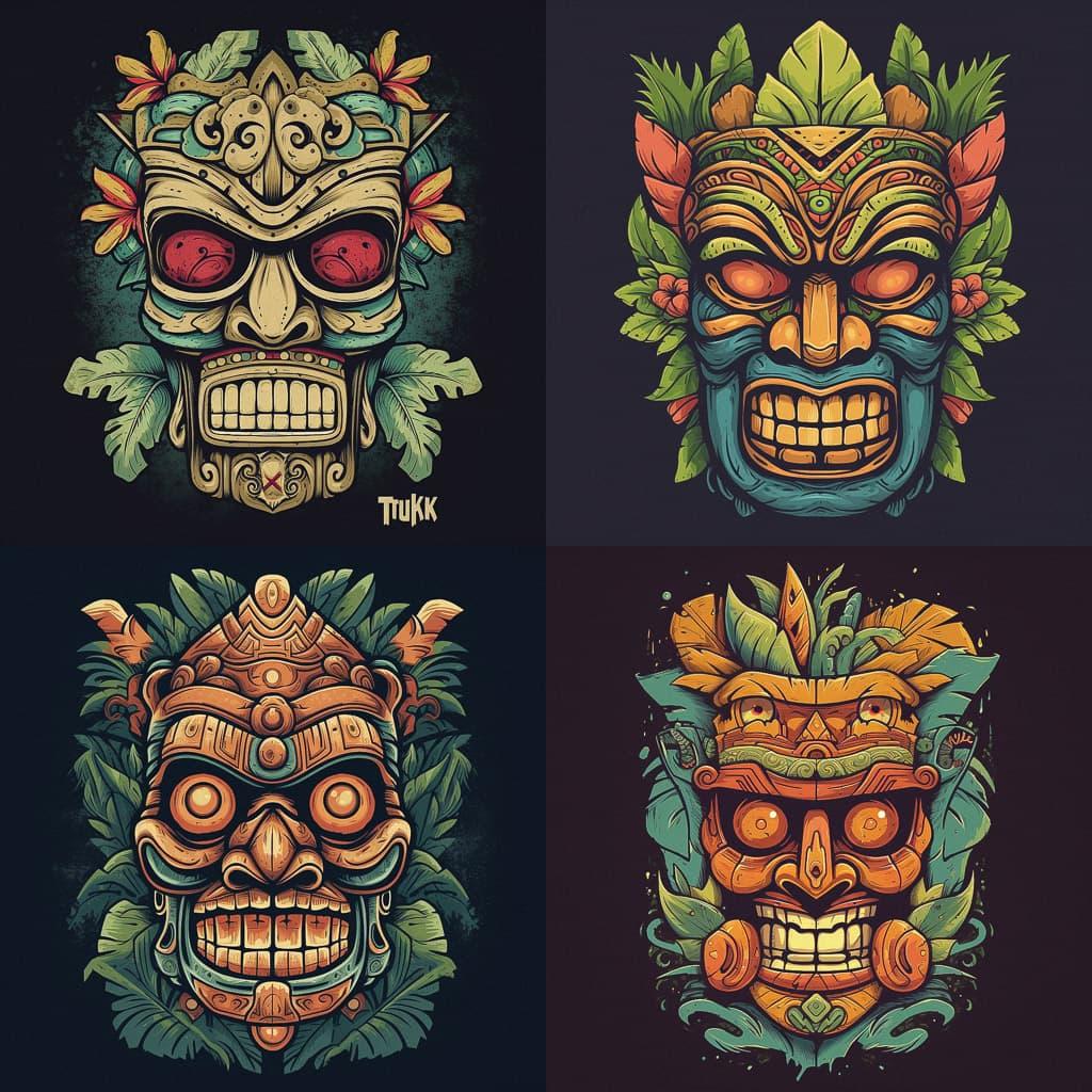 Tiki mask style, Midjourney V5, render 1 of 4
